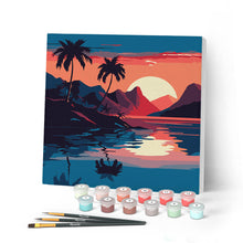 Cargar imagen en el visor de la galería, Mini Pintar por Números 20x20cm con bastidor - El Mar y la Puesta de Sol
