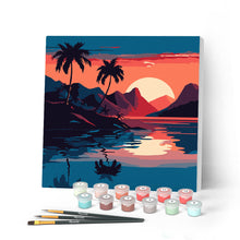 Cargar imagen en el visor de la galería, Mini Pintar por Números 20x20cm con bastidor - El Mar y la Puesta de Sol