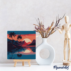 Mini Pintura por Números 20x20cm con bastidor - El Mar y la Puesta de Sol