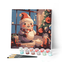 Cargar imagen en el visor de la galería, Mini Pintar por Números 20x20cm con bastidor - Muñeco de Nieve Feliz en la Habitación