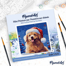 Cargar imagen en el visor de la galería, Mini Pintura por Números 20x20cm con bastidor Perro en la Navidad Nevada