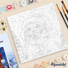 Cargar imagen en el visor de la galería, Mini Pintura por Números 20x20cm con bastidor Perro en la Navidad Nevada