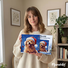 Cargar imagen en el visor de la galería, Mini Pintura por Números 20x20cm con bastidor Perro en la Navidad Nevada