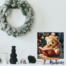 Cargar imagen en el visor de la galería, Mini Pintura por Números 20x20cm con bastidor - Adorable oso leyendo