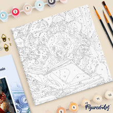 Cargar imagen en el visor de la galería, Mini Pintura por Números 20x20cm con bastidor - Adorable oso leyendo