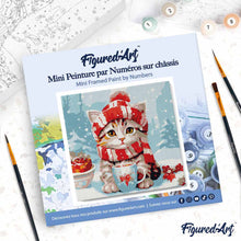 Cargar imagen en el visor de la galería, Mini Pintura por Números 20x20cm con bastidor Gato Lindo con Bufanda Roja