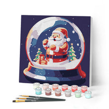Cargar imagen en el visor de la galería, Mini Pintar por Números 20x20cm con bastidor Santa en Bola de Nieve