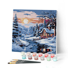Cargar imagen en el visor de la galería, Mini Pintar por Números 20x20cm con bastidor Encantadora Cabaña Invernal
