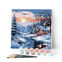 Cargar imagen en el visor de la galería, Mini Pintar por Números 20x20cm con bastidor Encantadora Cabaña Invernal