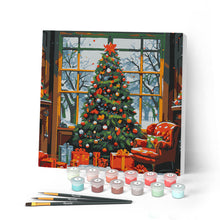 Cargar imagen en el visor de la galería, Mini Pintar por Números 20x20cm con bastidor Árbol de Navidad en el Salón