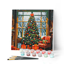 Cargar imagen en el visor de la galería, Mini Pintar por Números 20x20cm con bastidor Árbol de Navidad en el Salón