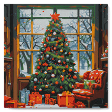 Cargar imagen en el visor de la galería, Mini Pintura por Números 20x20cm con bastidor Árbol de Navidad en el Salón
