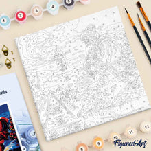 Cargar imagen en el visor de la galería, Mini Pintura por Números 20x20cm con bastidor Santa Claus y el Cielo Nocturno
