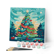 Cargar imagen en el visor de la galería, Mini Pintar por Números 20x20cm con bastidor Árbol de Navidad Abstracto