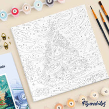 Cargar imagen en el visor de la galería, Mini Pintura por Números 20x20cm con bastidor Árbol de Navidad Abstracto