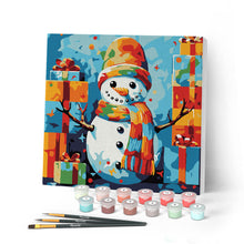 Cargar imagen en el visor de la galería, Mini Pintar por Números 20x20cm con bastidor - Muñeco de nieve y regalos
