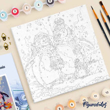 Cargar imagen en el visor de la galería, Mini Pintura por Números 20x20cm con bastidor Familia de Pingüinos en la Nieve