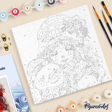 Cargar imagen en el visor de la galería, Mini Pintura por Números 20x20cm con bastidor - Niña bonita y muñeco de nieve