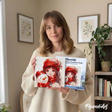 Cargar imagen en el visor de la galería, Mini Pintura por Números 20x20cm con bastidor - Niña bonita y muñeco de nieve