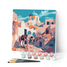 Cargar imagen en el visor de la galería, Mini Pintar por Números 20x20cm con bastidor - Escena de caballo en Santorini