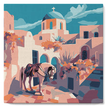 Cargar imagen en el visor de la galería, Mini Pintar por Números 20x20cm con bastidor - Escena de caballo en Santorini