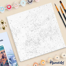 Cargar imagen en el visor de la galería, Mini Pintura por Números 20x20cm con bastidor - Escena de caballo en Santorini