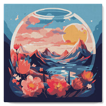 Cargar imagen en el visor de la galería, Mini Pintar por Números 20x20cm con bastidor - Montañas en la bola de cristal