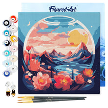 Cargar imagen en el visor de la galería, Mini Pintura por Números 20x20cm con bastidor - Montañas en la bola de cristal