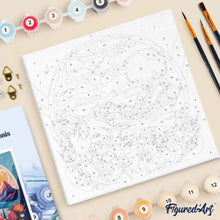 Cargar imagen en el visor de la galería, Mini Pintura por Números 20x20cm con bastidor - Montañas en la bola de cristal