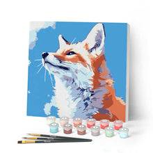 Cargar imagen en el visor de la galería, Mini Pintar por Números 20x20cm con bastidor - Zorro con cielo azul