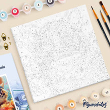 Cargar imagen en el visor de la galería, Mini Pintura por Números 20x20cm con bastidor - Cachorro de tigre de fantasía y flores