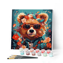 Cargar imagen en el visor de la galería, Mini Pintar por Números 20x20cm con bastidor - Oso de fantasía y flores