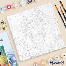 Cargar imagen en el visor de la galería, Mini Pintura por Números 20x20cm con bastidor - Jirafa de fantasía y flores