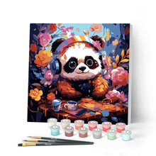 Cargar imagen en el visor de la galería, Mini Pintar por Números 20x20cm con bastidor - Panda de fantasía y flores
