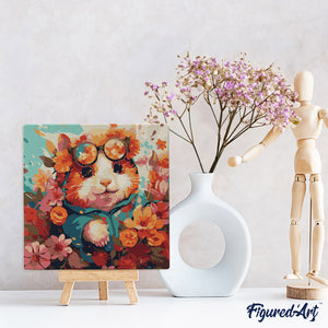 Mini Pintura por Números 20x20cm con bastidor - Hámster de fantasía y flores