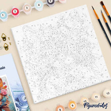 Cargar imagen en el visor de la galería, Mini Pintura por Números 20x20cm con bastidor - Gato de fantasía y flores