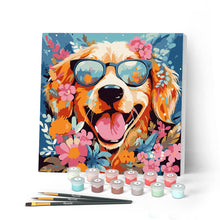 Cargar imagen en el visor de la galería, Mini Pintar por Números 20x20cm con bastidor - Perro de fantasía y flores