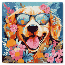 Cargar imagen en el visor de la galería, Mini Pintura por Números 20x20cm con bastidor - Perro de fantasía y flores