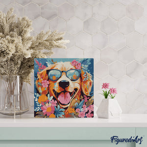 Mini Pintura por Números 20x20cm con bastidor - Perro de fantasía y flores