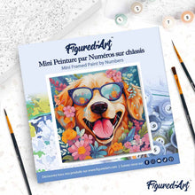Cargar imagen en el visor de la galería, Mini Pintura por Números 20x20cm con bastidor - Perro de fantasía y flores