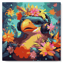 Cargar imagen en el visor de la galería, Mini Pintura por Números 20x20cm con bastidor - Pájaro de fantasía y flores