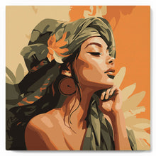 Cargar imagen en el visor de la galería, Mini Pintura por Números 20x20cm con bastidor - Donna con Turbante Africano