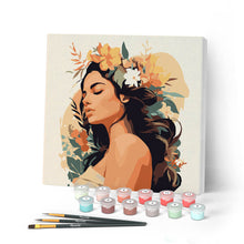 Cargar imagen en el visor de la galería, Mini Pintar por Números 20x20cm con bastidor - Mujer con diadema floral