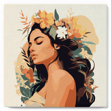 Cargar imagen en el visor de la galería, Mini Pintura por Números 20x20cm con bastidor - Mujer con diadema floral