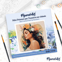 Cargar imagen en el visor de la galería, Mini Pintura por Números 20x20cm con bastidor - Mujer con diadema floral