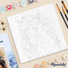 Cargar imagen en el visor de la galería, Mini Pintura por Números 20x20cm con bastidor - Mujer con diadema floral