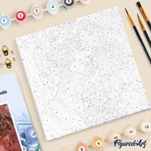 Cargar imagen en el visor de la galería, Mini Pintura por Números 20x20cm con bastidor - Addormentata tra le Camelie