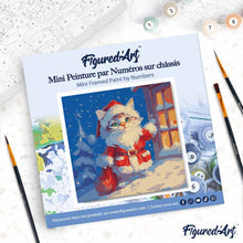 Cargar imagen en el visor de la galería, Mini Pintura por Números 20x20cm con bastidor - Gatito de Papá Noel