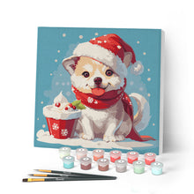Cargar imagen en el visor de la galería, Mini Pintar por Números 20x20cm con bastidor - Perrito navideño
