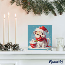 Cargar imagen en el visor de la galería, Mini Pintura por Números 20x20cm con bastidor - Perrito navideño